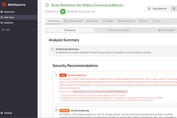 WebSpectre product screenshot